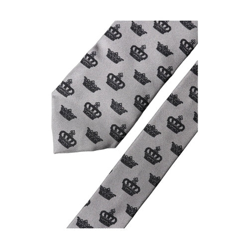 Dolce & Gabbana Gray Crown Fantasy Silk Adjustable Men Tied Necktie Tie
