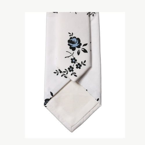 Dolce & Gabbana White Floral Fantasy Cotton Adjustable Men Necktie Tie
