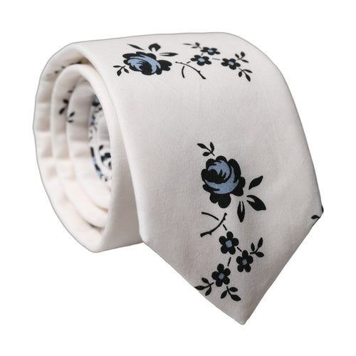 Dolce & Gabbana White Floral Fantasy Cotton Adjustable Men Necktie Tie