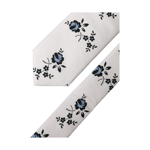 Dolce & Gabbana White Floral Fantasy Cotton Adjustable Men Necktie Tie