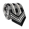 Black White Abstract Silk Adjustable Men Tied Necktie Tie