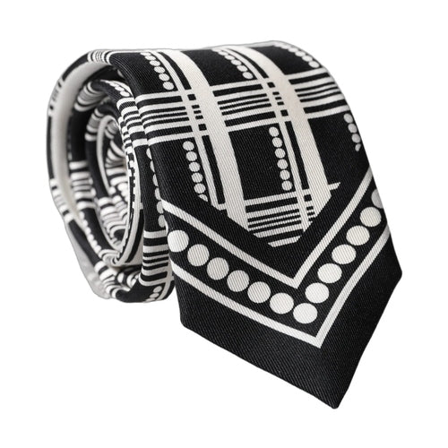Dolce & Gabbana Black White Abstract Silk Adjustable Men Tied Necktie Tie