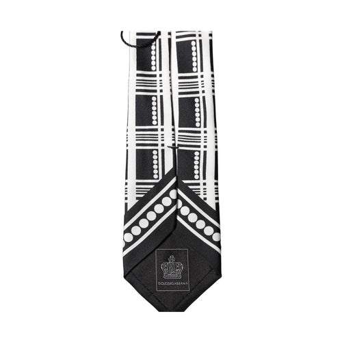Dolce & Gabbana Black White Abstract Silk Adjustable Men Tied Necktie Tie