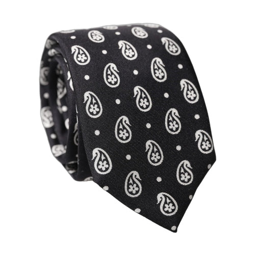 Dolce & Gabbana Black Paisley 100% Silk Adjustable Men Tied Necktie Tie