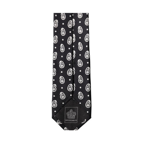 Dolce & Gabbana Black Paisley 100% Silk Adjustable Men Tied Necktie Tie