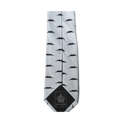 Dolce & Gabbana Light Gray Mustache Fantasy Silk Adjustable Necktie Tie