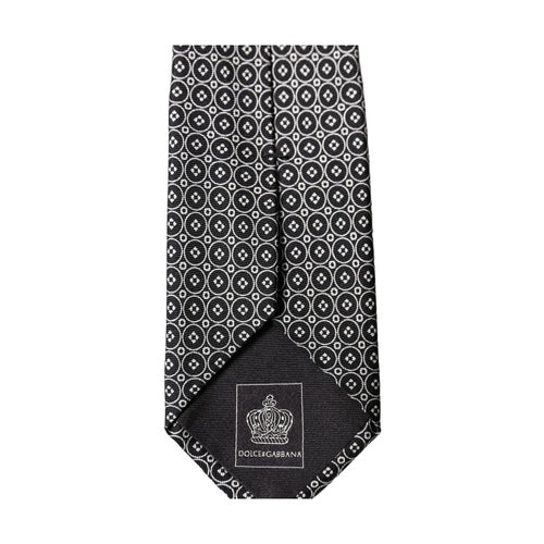 Dolce & Gabbana Black White Patterned Silk Adjustable Men Necktie Tie