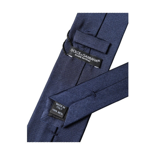 Dolce & Gabbana Navy Blue Solid 100% Silk Adjustable Men Necktie Tie