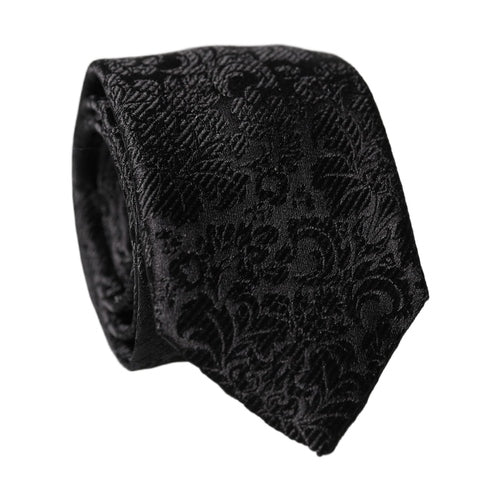 Dolce & Gabbana Black Floral Fantasy Silk Adjustable Men Tied Necktie Tie