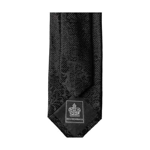 Dolce & Gabbana Black Floral Fantasy Silk Adjustable Men Tied Necktie Tie