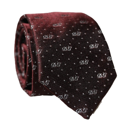 Dolce & Gabbana Burgundy Logo Monogram Silk Adjustable Men Necktie Tie