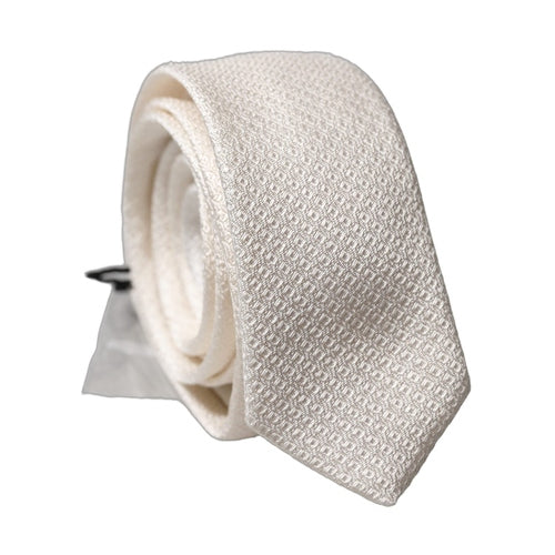 Dolce & Gabbana White Solid Textured Silk Adjustable Men Tied Necktie Tie