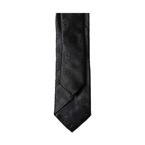 Dolce & Gabbana Black Patterned 100% Silk Adjustable Men Necktie Tie