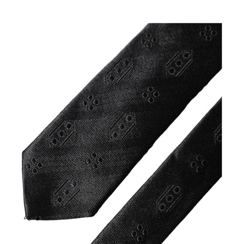 Dolce & Gabbana Black Patterned 100% Silk Adjustable Men Necktie Tie