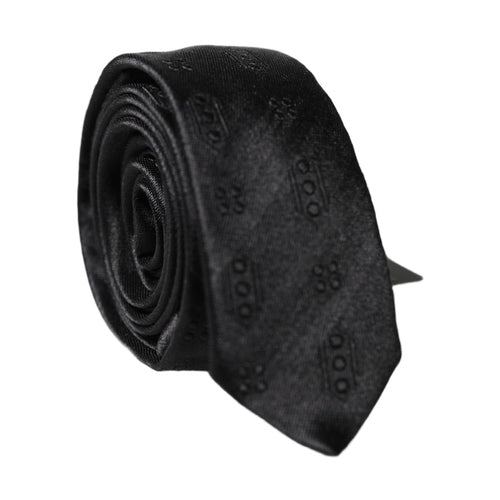 Dolce & Gabbana Black Patterned 100% Silk Adjustable Men Necktie Tie