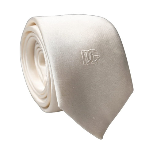 Dolce & Gabbana Off White DG Embroidery Silk Adjustable Men Necktie Tie