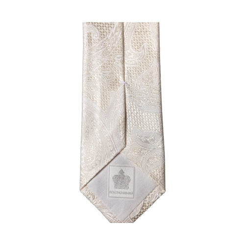 Dolce & Gabbana Off White Floral Silk Adjustable Men Tied Necktie Tie