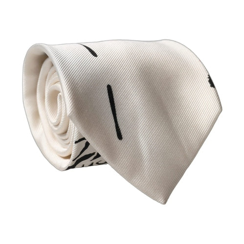 Dolce & Gabbana White Tattoo Floral Silk Adjustable Men Tied Necktie Tie