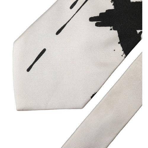 Dolce & Gabbana White Tattoo Floral Silk Adjustable Men Tied Necktie Tie