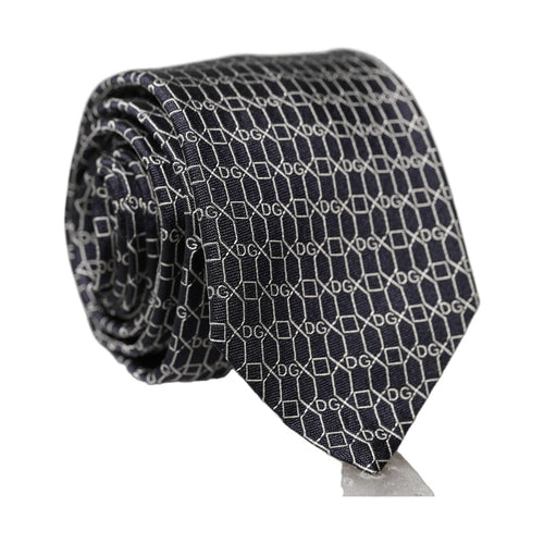 Dolce & Gabbana Black Geometric DG Silk Adjustable Men Tied Necktie Tie