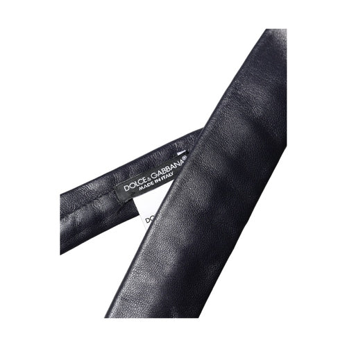 Dolce & Gabbana Black Solid Lamb Leather Adjustable Men Tied Necktie Tie