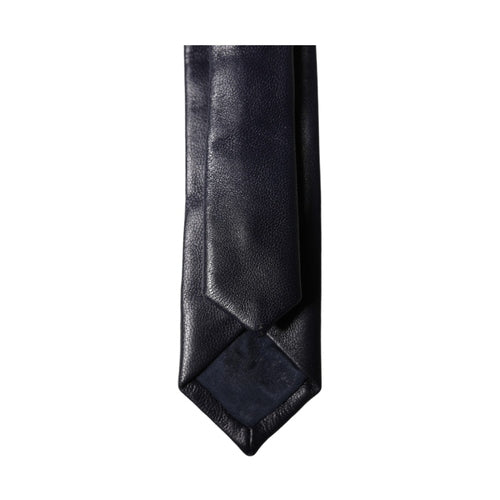 Dolce & Gabbana Black Solid Lamb Leather Adjustable Men Tied Necktie Tie