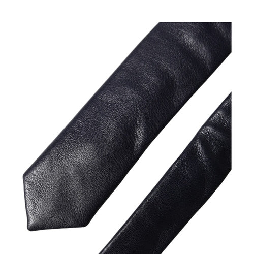 Dolce & Gabbana Black Solid Lamb Leather Adjustable Men Tied Necktie Tie
