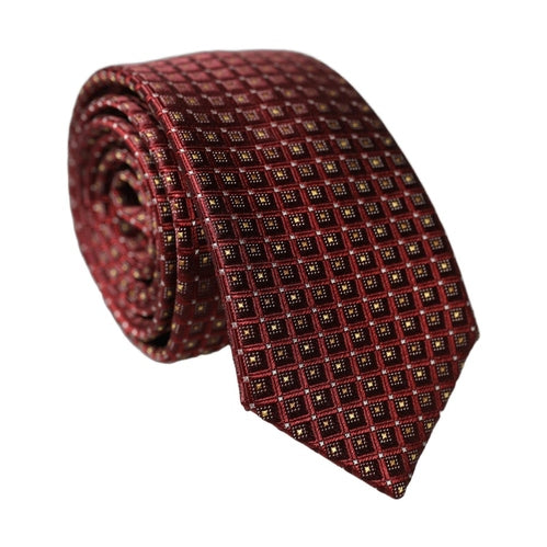 Dolce & Gabbana Burgundy Geometric Silk Adjustable Men Tied Necktie Tie
