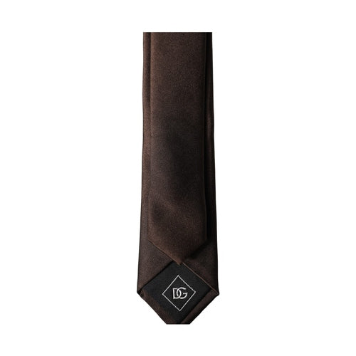 Dolce & Gabbana Brown Solid 100% Silk Adjustable Men Tied Necktie Tie