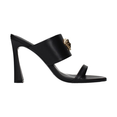 Versace Black Leather Stiletto Heel Sandals