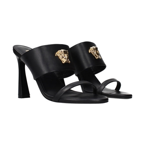 Versace Black Leather Stiletto Heel Sandals