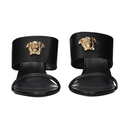 Versace Black Leather Stiletto Heel Sandals