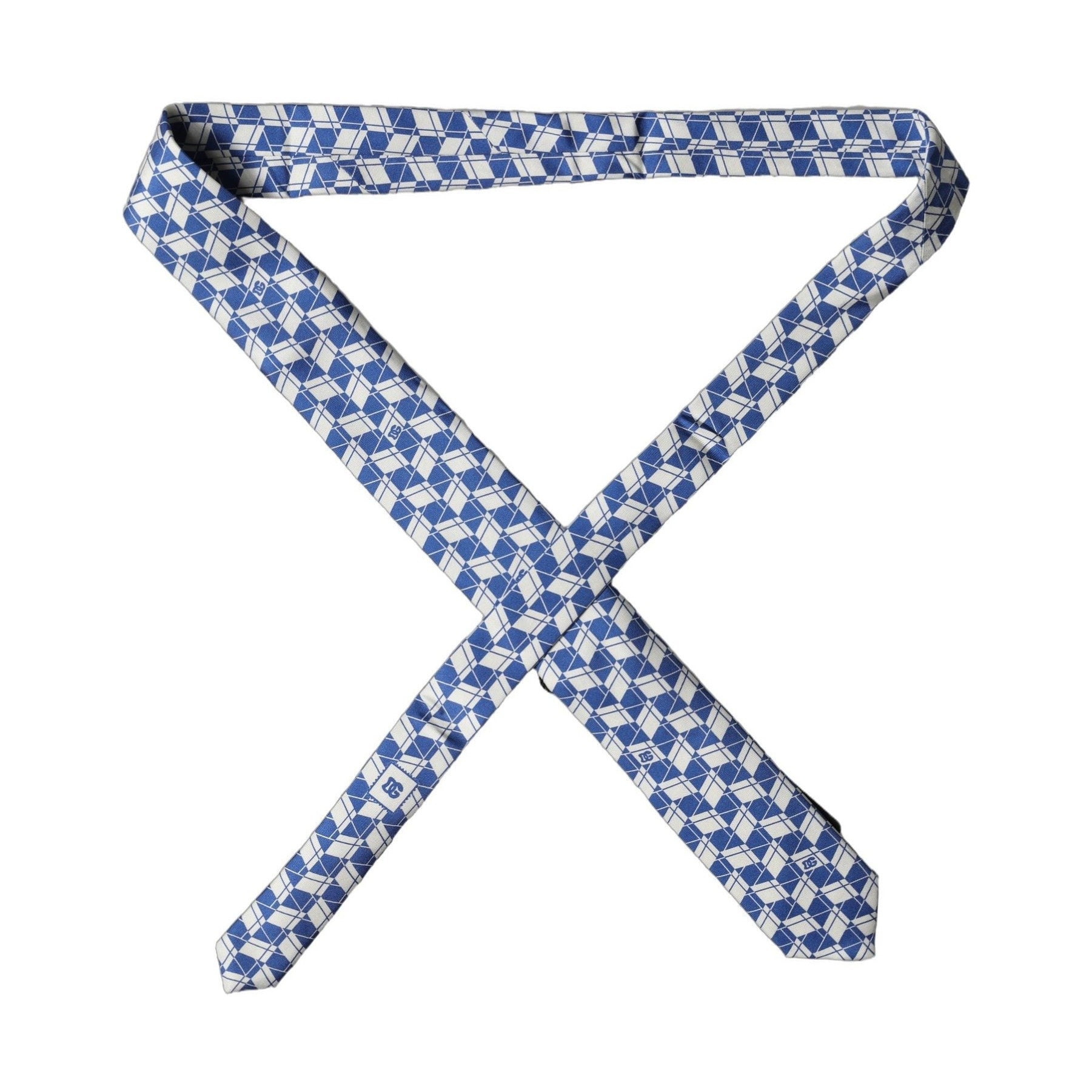 Dolce & Gabbana Blue White Geometric Silk Adjustable Men Tied Necktie Tie