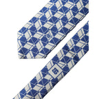 Dolce & Gabbana Blue White Geometric Silk Adjustable Men Tied Necktie Tie