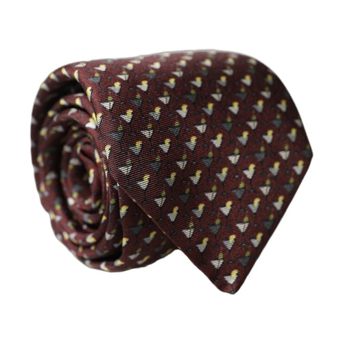 Dolce & Gabbana Burgundy Geometric Silk Adjustable Men Tied Necktie Tie
