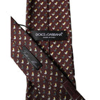 Dolce & Gabbana Burgundy Geometric Silk Adjustable Men Tied Necktie Tie
