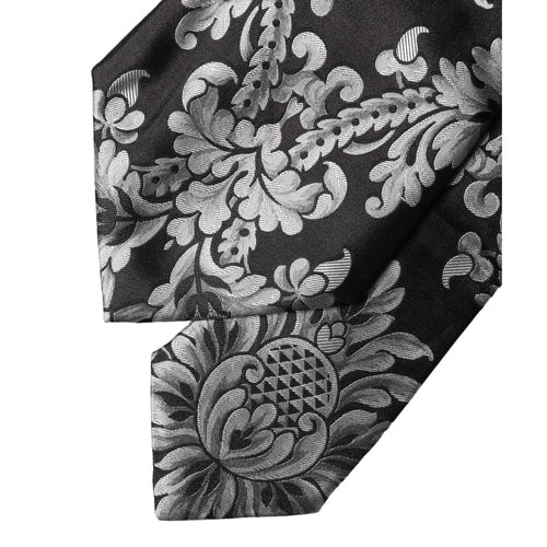 Dolce & Gabbana Black Silver Floral Silk Adjustable Women Necktie Tie