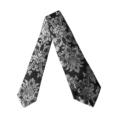 Dolce & Gabbana Black Silver Floral Silk Adjustable Women Necktie Tie