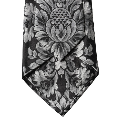 Dolce & Gabbana Black Silver Floral Silk Adjustable Women Necktie Tie