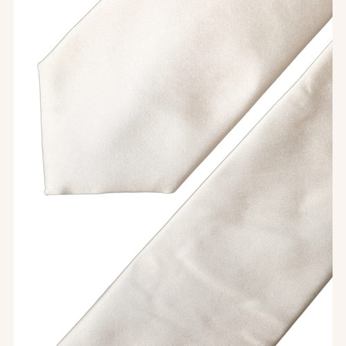 Dolce & Gabbana Off White Satin Silk Adjustable Women Tied Necktie Tie