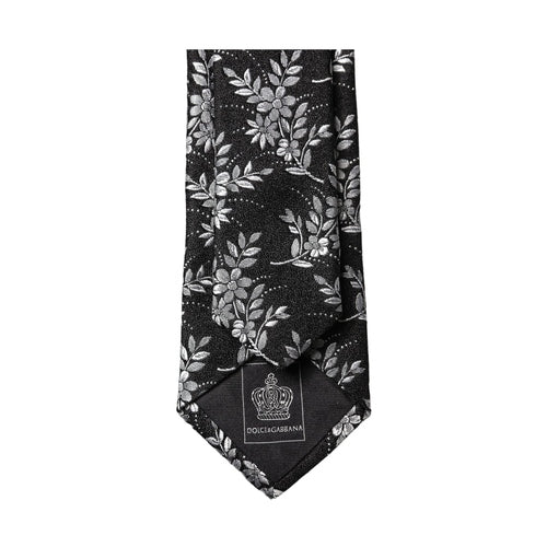 Dolce & Gabbana Black White Floral Silk Adjustable Men Tied Necktie Tie