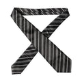 Dark Gray White Stripes Silk Adjustable Women Necktie Tie