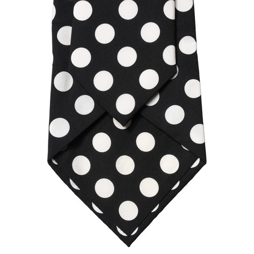 Dolce & Gabbana Black White Polka Dot Silk Adjustable Women Necktie Tie