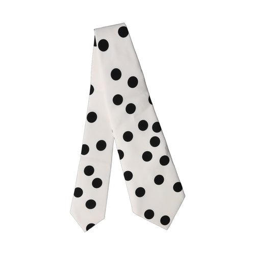 Dolce & Gabbana White Black Polka Dot Silk Adjustable Women Necktie Tie
