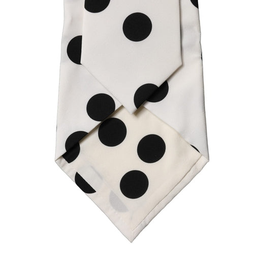 Dolce & Gabbana White Black Polka Dot Silk Adjustable Women Necktie Tie