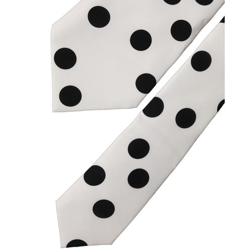 Dolce & Gabbana White Black Polka Dot Silk Adjustable Women Necktie Tie