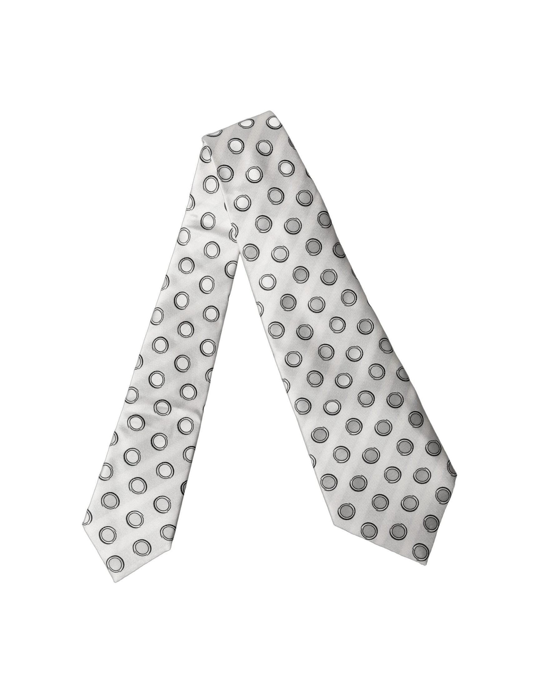 Dolce & Gabbana White Gray Polka Dot Silk Adjustable Women Necktie Tie