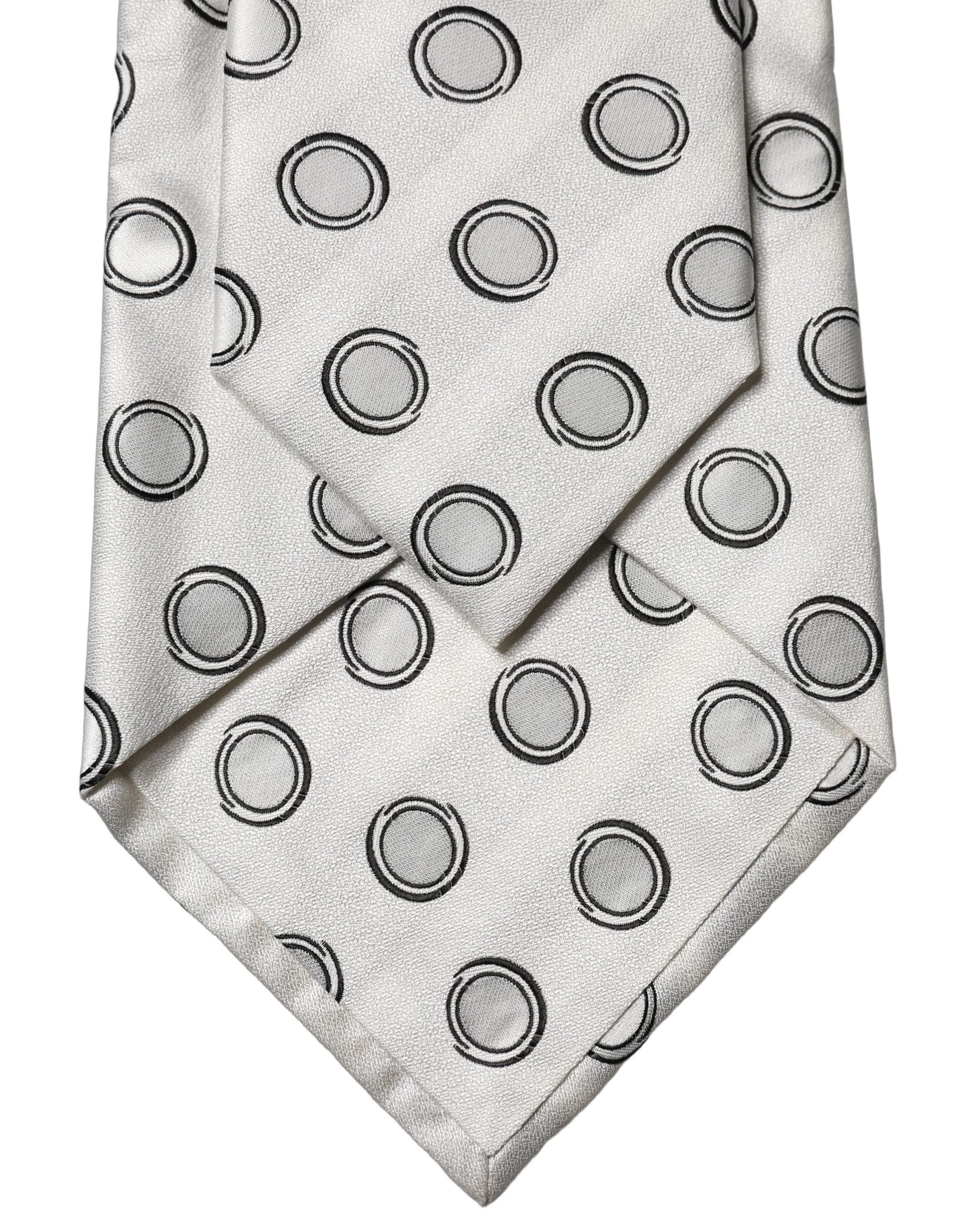 Dolce & Gabbana White Gray Polka Dot Silk Adjustable Women Necktie Tie