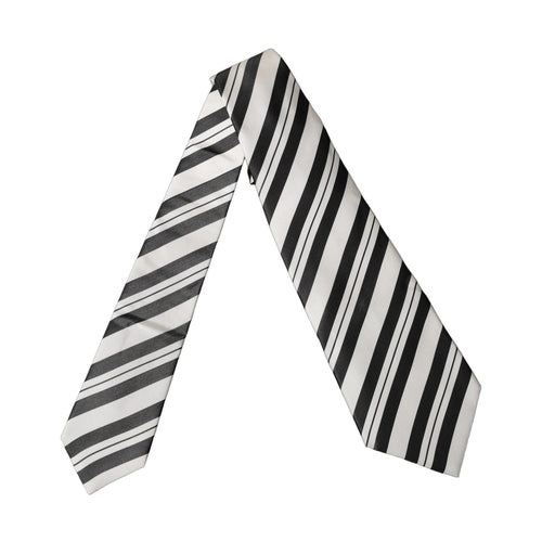 Dolce & Gabbana Black White Stripes Silk Adjustable Women Necktie Tie