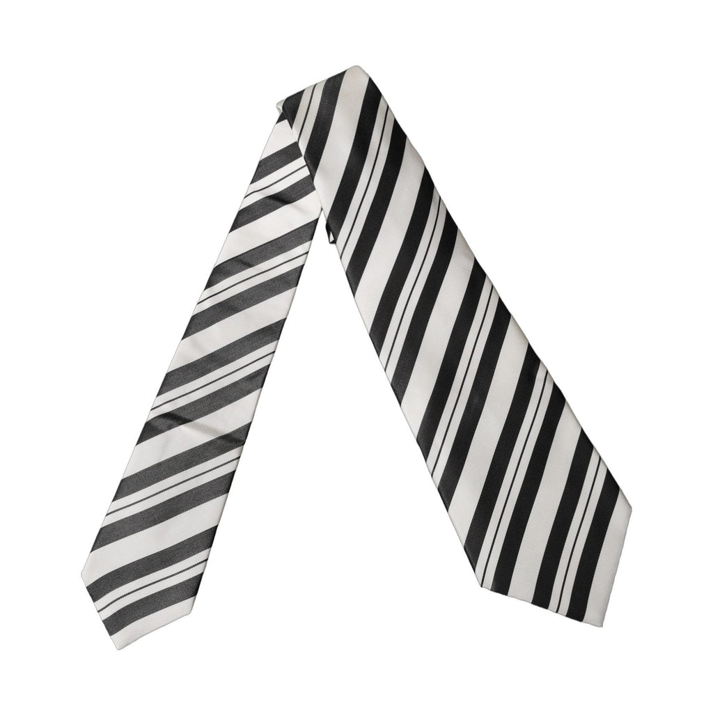 Black White Stripes Silk Adjustable Women Necktie Tie